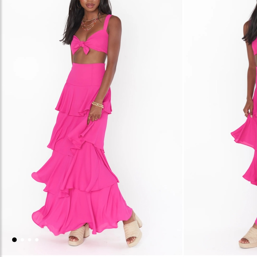 Show Me Your MuMu skirt and crop top hot pink set